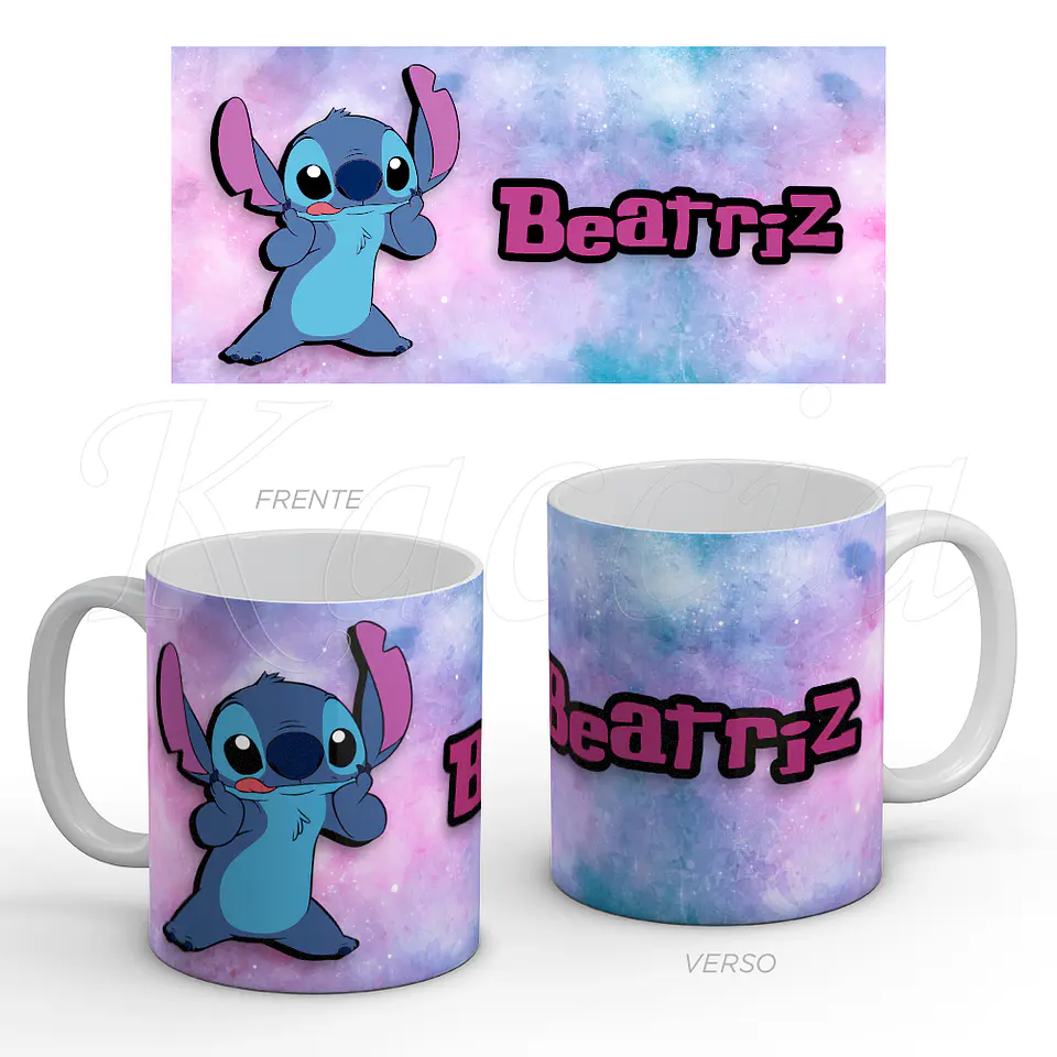 Caneca Personalizada Stitch com Nome Pinky Blue 1