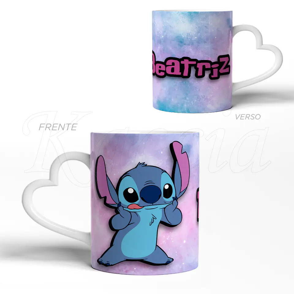 Caneca Personalizada Stitch com Nome Pinky Blue 3