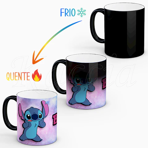 Caneca Personalizada Stitch com Nome Pinky Blue