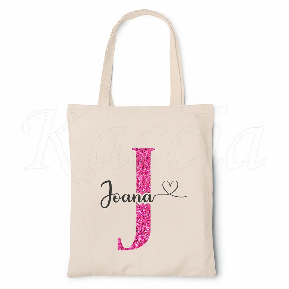 Saco Tote Bag Personalizado Inicial Glitter Rosa 2
