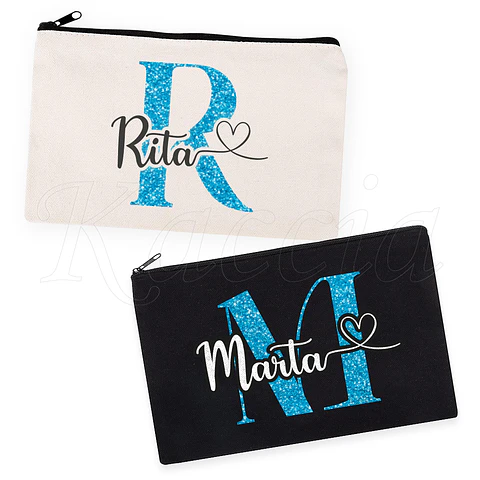 Nécessaire / Estojo Personalizado Inicial Glitter Azul