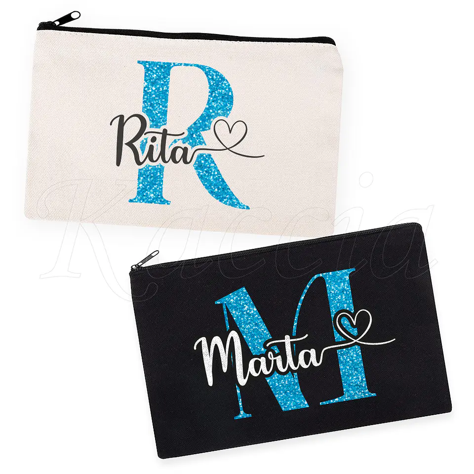 Nécessaire / Estojo Personalizado Inicial Glitter Azul 1