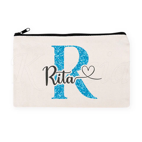 Nécessaire / Estojo Personalizado Inicial Glitter Azul