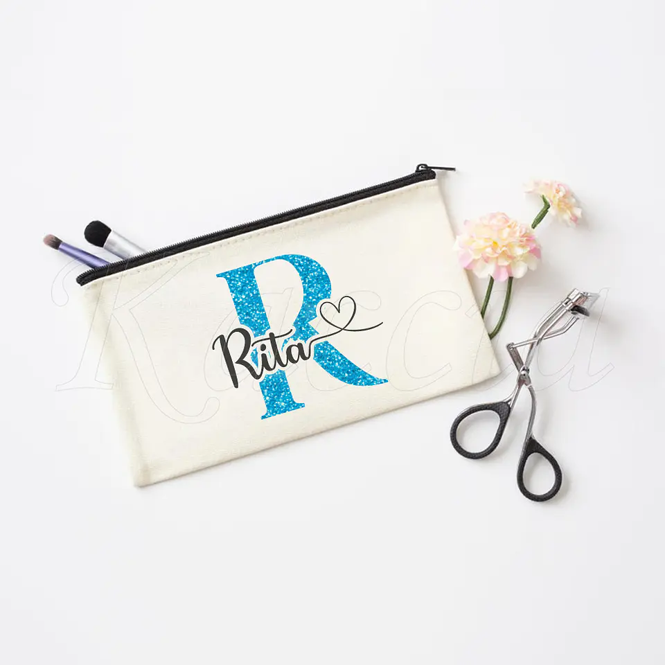 Nécessaire / Estojo Personalizado Inicial Glitter Azul 5