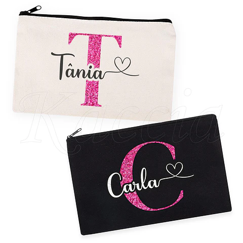 Nécessaire / Estojo Personalizado Inicial Glitter Rosa