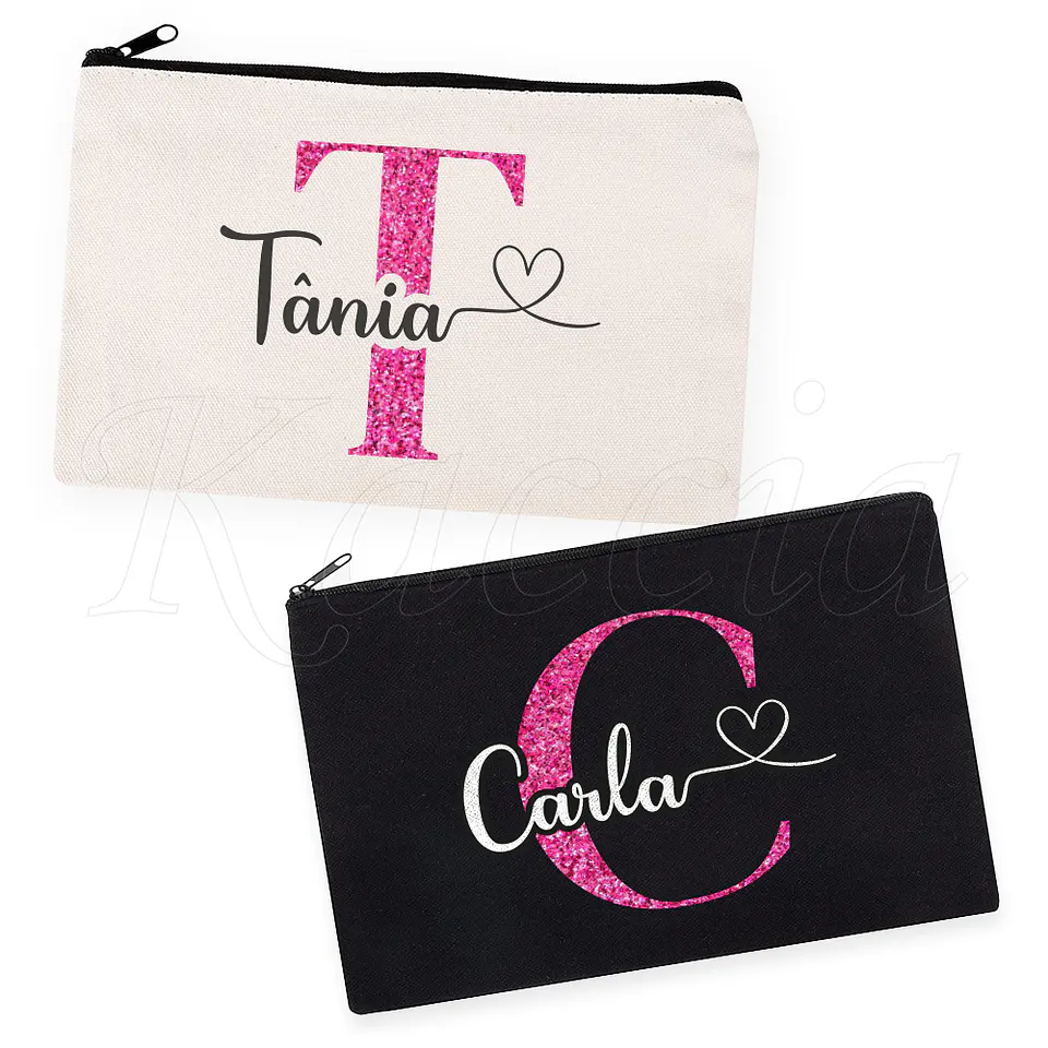 Nécessaire / Estojo Personalizado Inicial Glitter Rosa 1