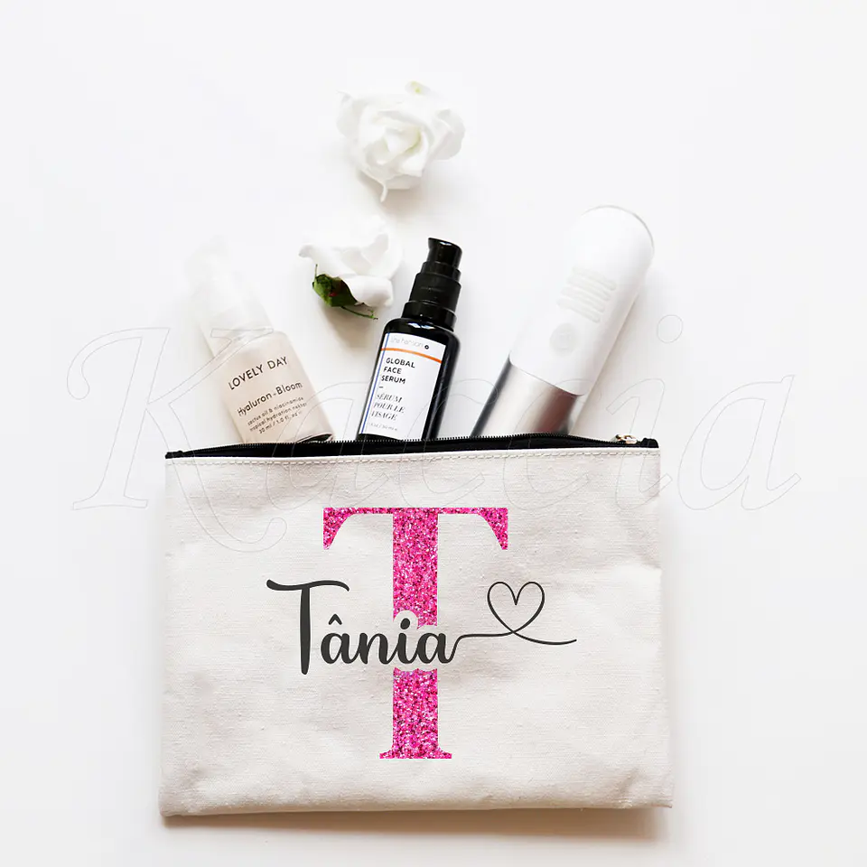 Nécessaire / Estojo Personalizado Inicial Glitter Rosa 5