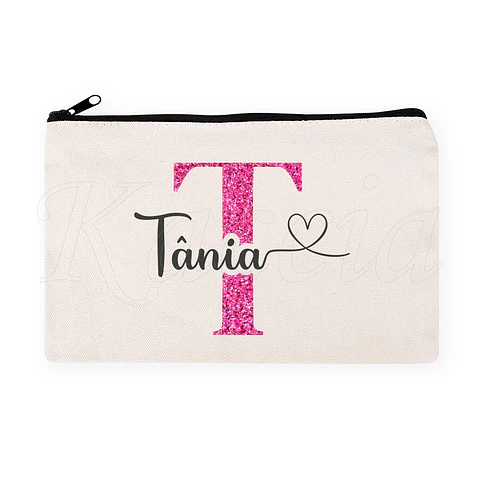 Nécessaire / Estojo Personalizado Inicial Glitter Rosa