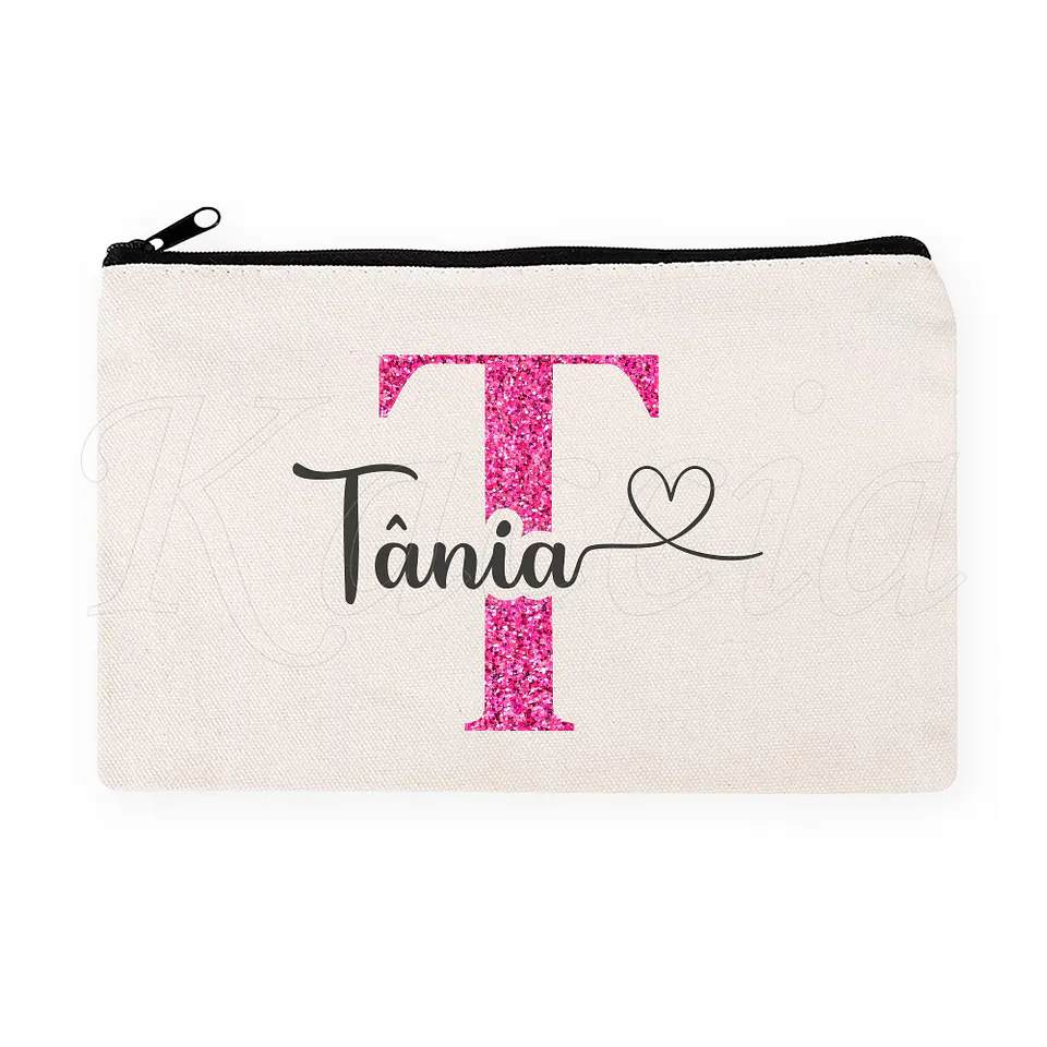 Nécessaire / Estojo Personalizado Inicial Glitter Rosa 2