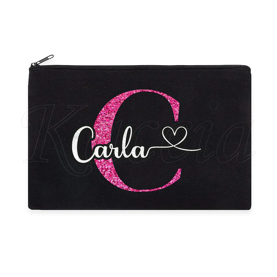 Nécessaire / Estojo Personalizado Inicial Glitter Rosa 3