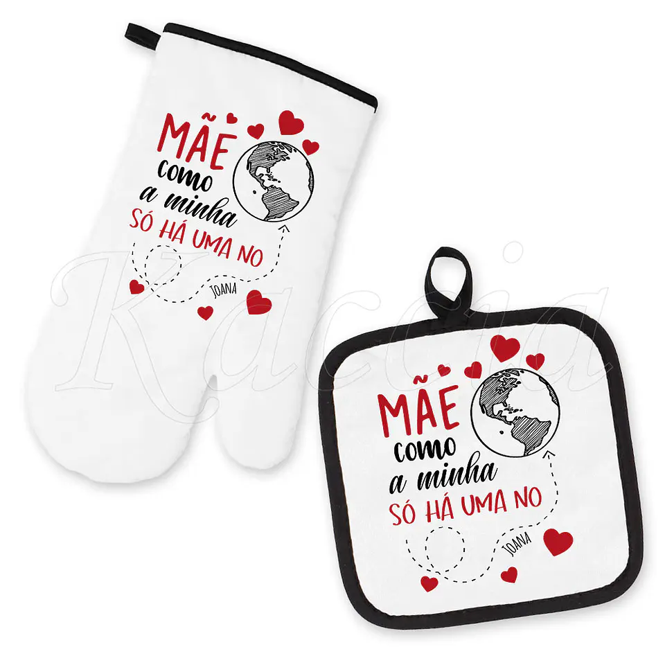 Conjunto Luva e Pega de Cozinha Personalizadas Uma no Mundo 1