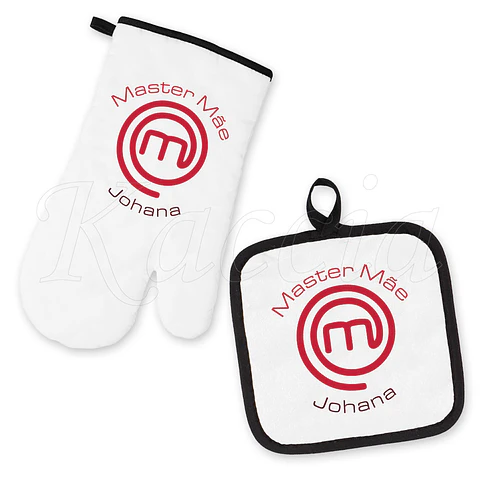 Conjunto Luva e Pega de Cozinha Personalizadas Master Chef