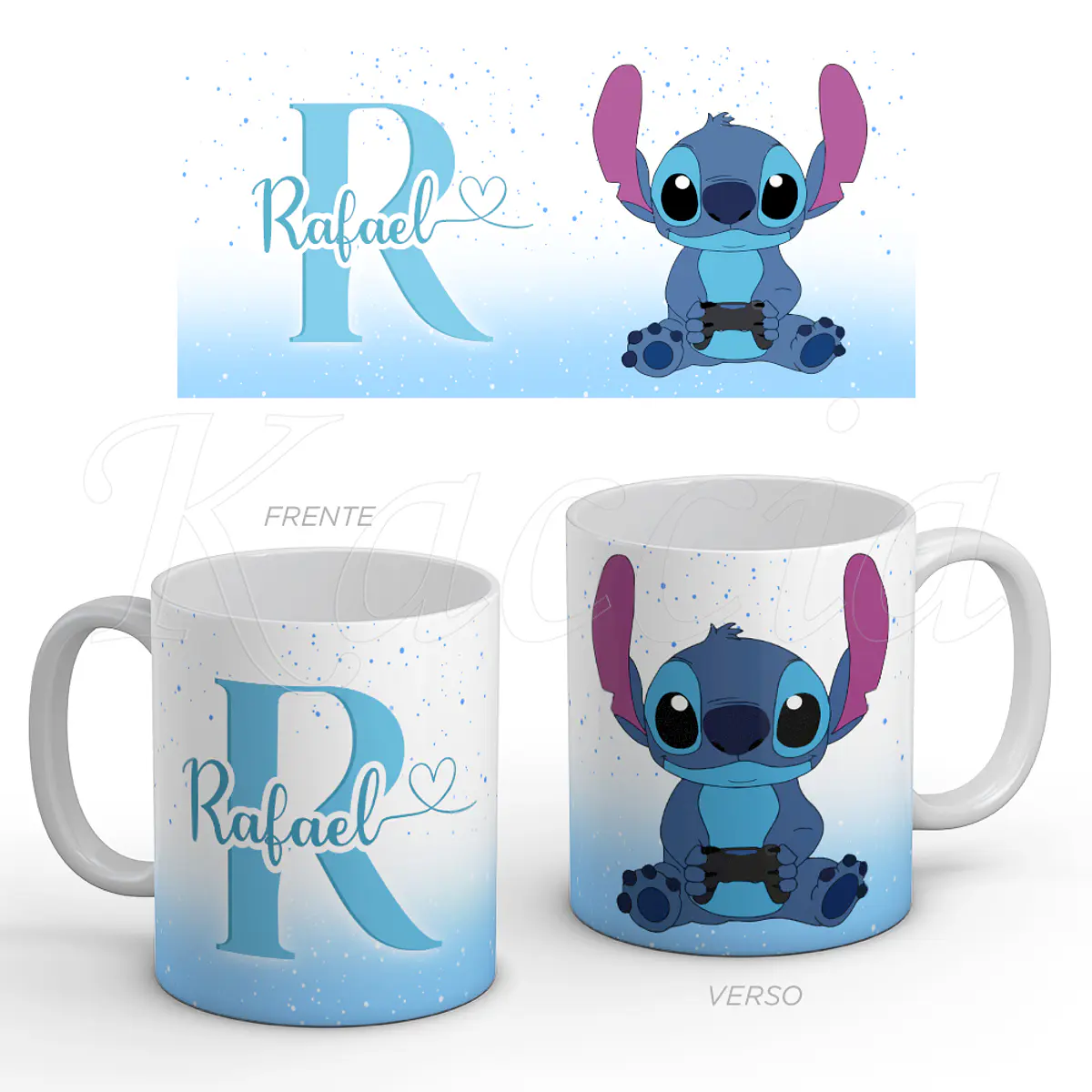 Caneca Personalizada Stitch com Nome Blue