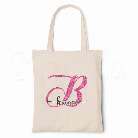 Saco Tote Bag Personalizado Nome Glitter Rosa
