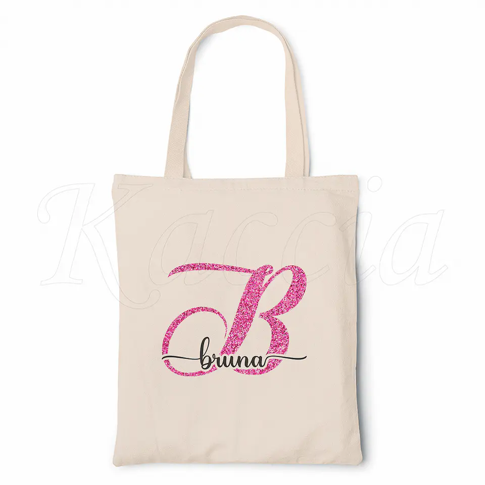 Saco Tote Bag Personalizado Nome Glitter Rosa 1