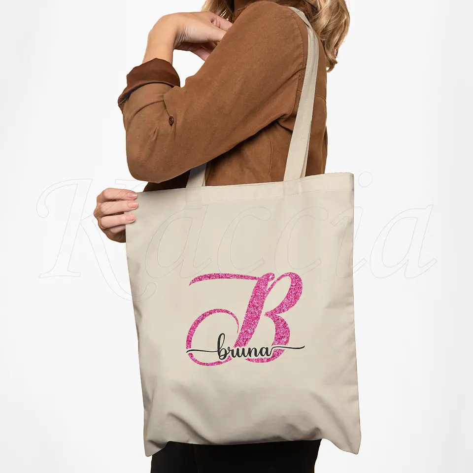 Saco Tote Bag Personalizado Nome Glitter Rosa 2