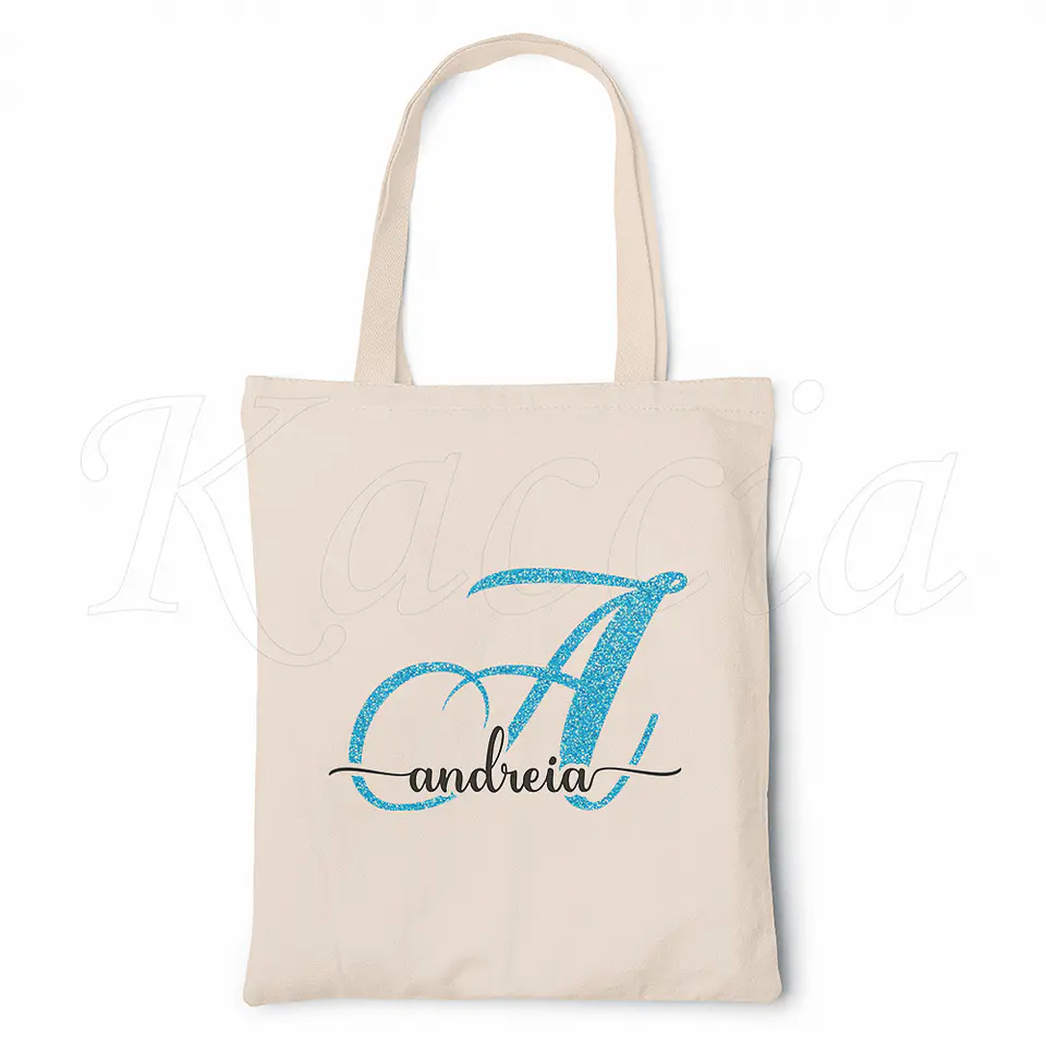 Saco Tote Bag Personalizado Nome Glitter Azul 1