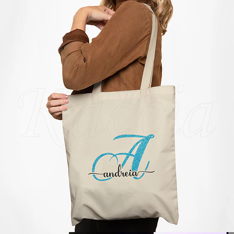 Saco Tote Bag Personalizado Nome Glitter Azul