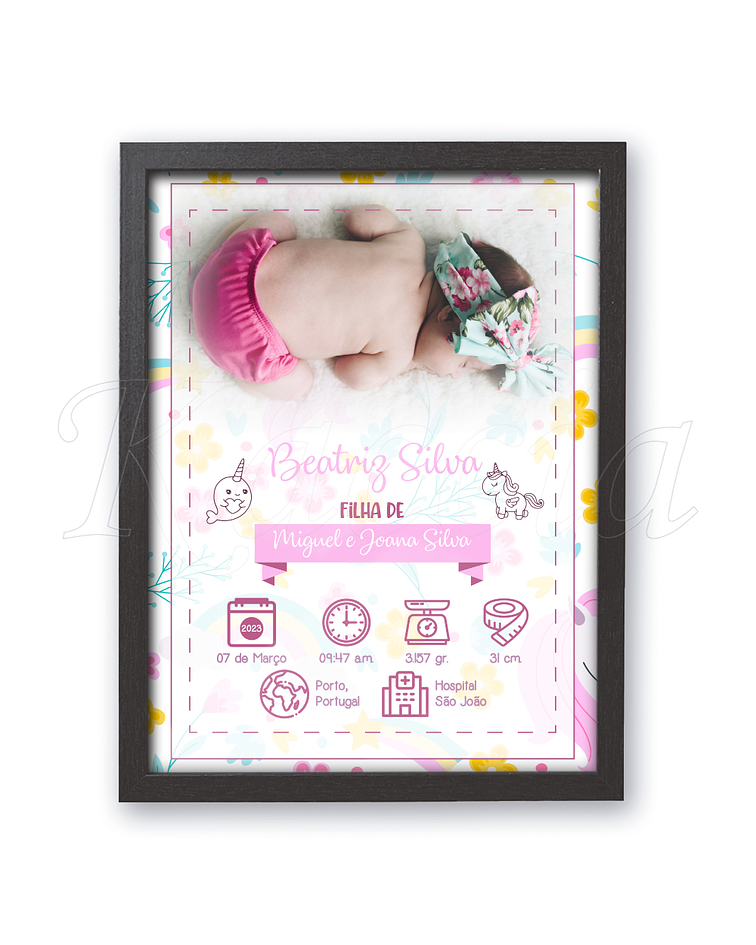 Quadro Personalizável Nascimento Bebé Pink