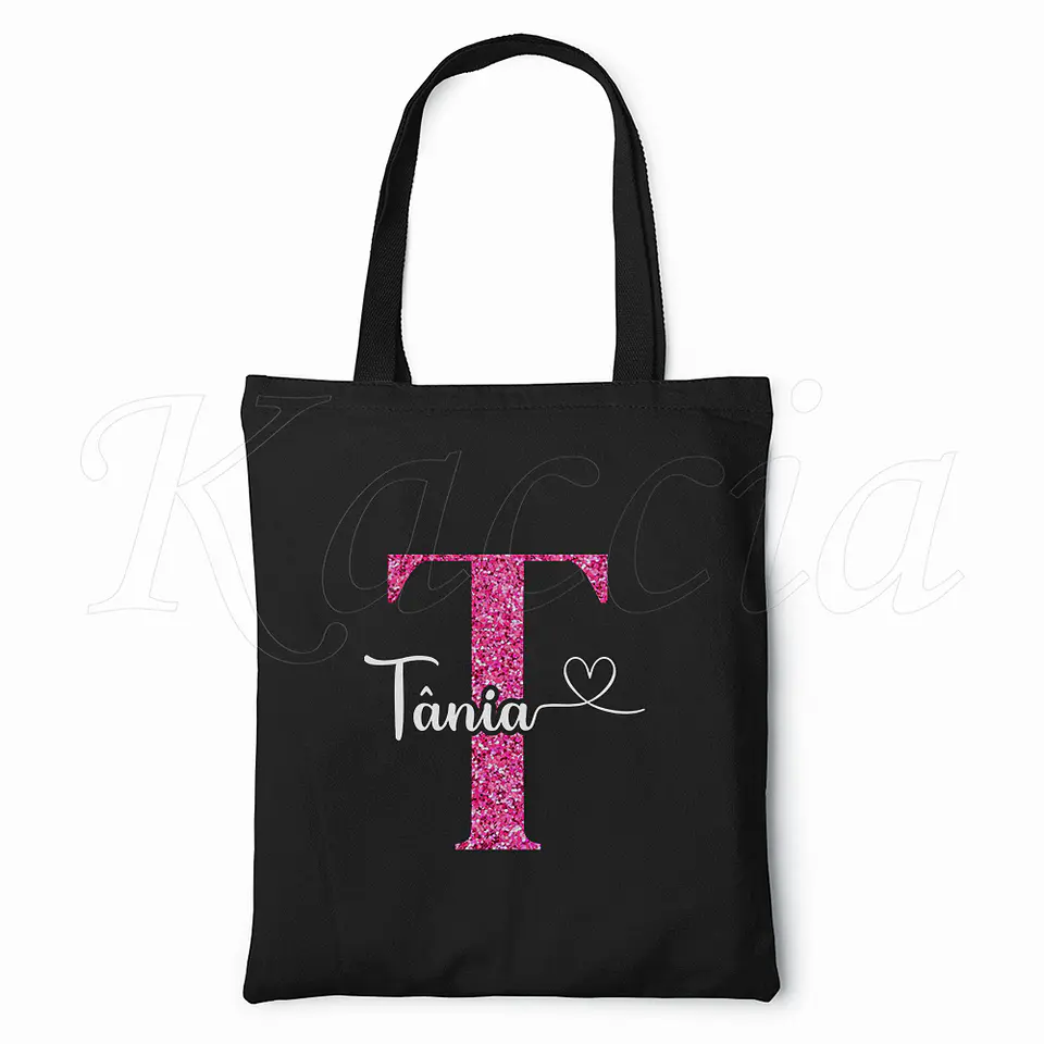 Saco Tote Bag Personalizado Inicial Glitter Rosa 3