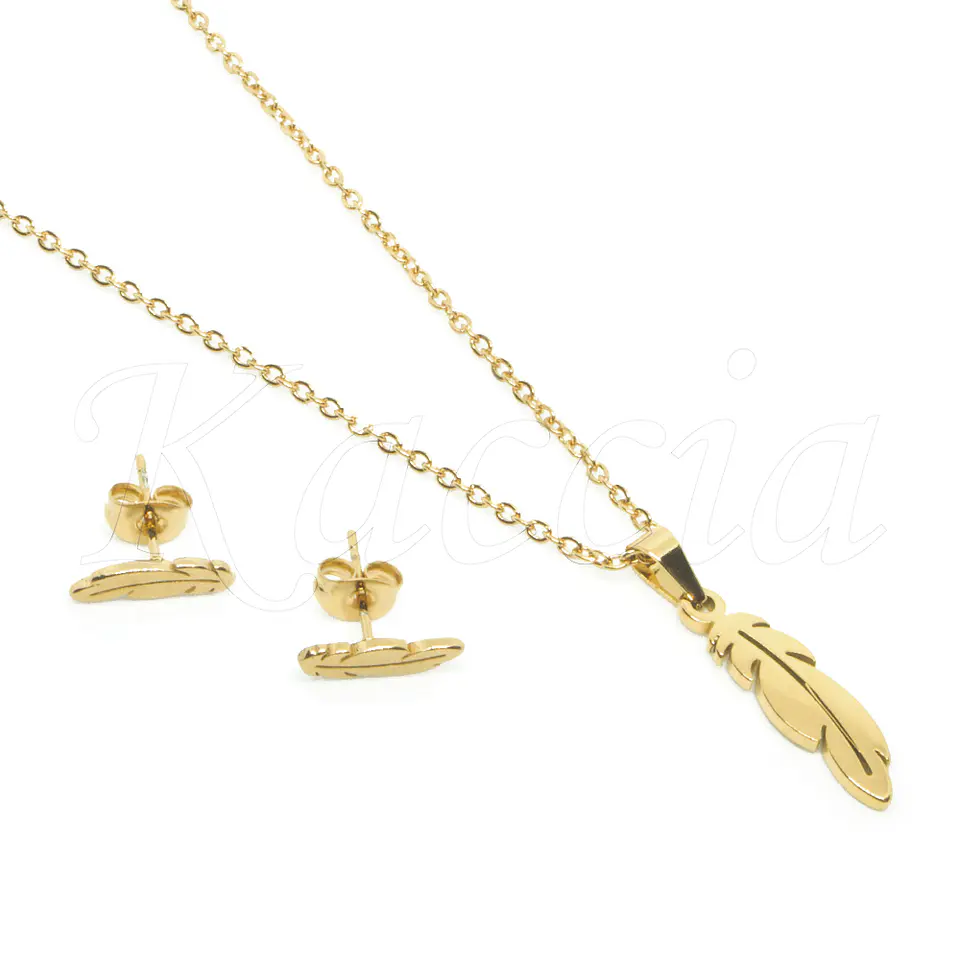 Conjunto de Colar e Brincos Pena Aço Inox 1