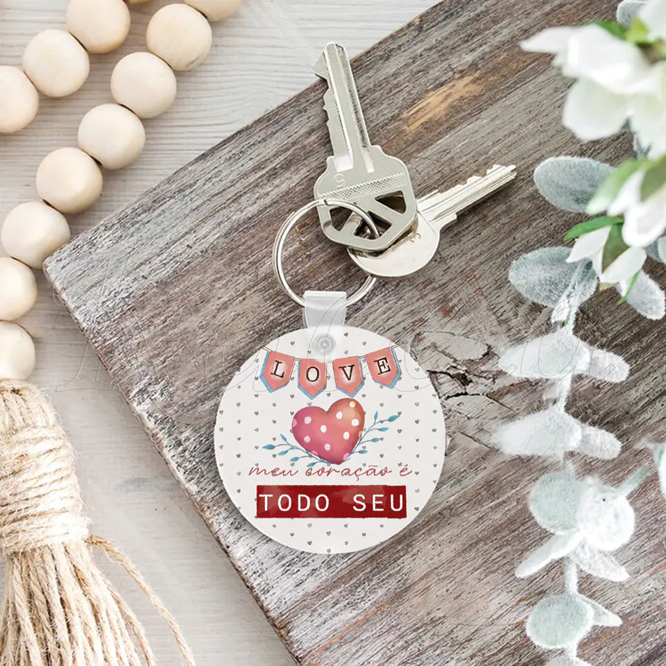 Porta-chaves Personalizado Redondo com Foto Coração 4