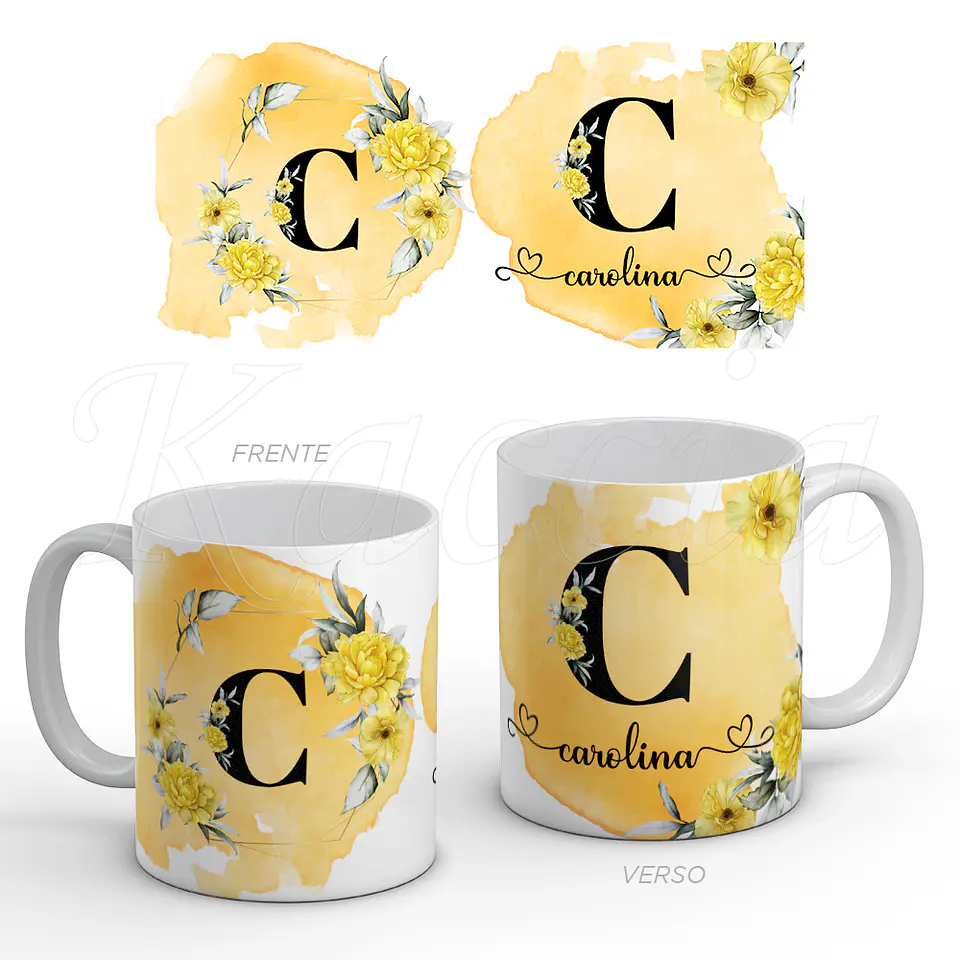 Caneca Personalizada Inicial Yellow Flower 1