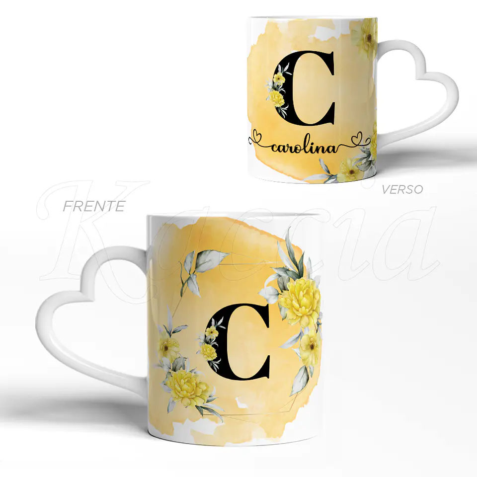 Caneca Personalizada Inicial Yellow Flower 3