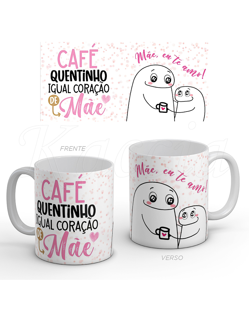 Caneca Café Quentinho Coração Mãe