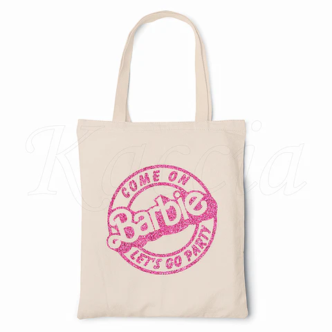 Saco Tote Bag Glitter Barbie Let's Go Party