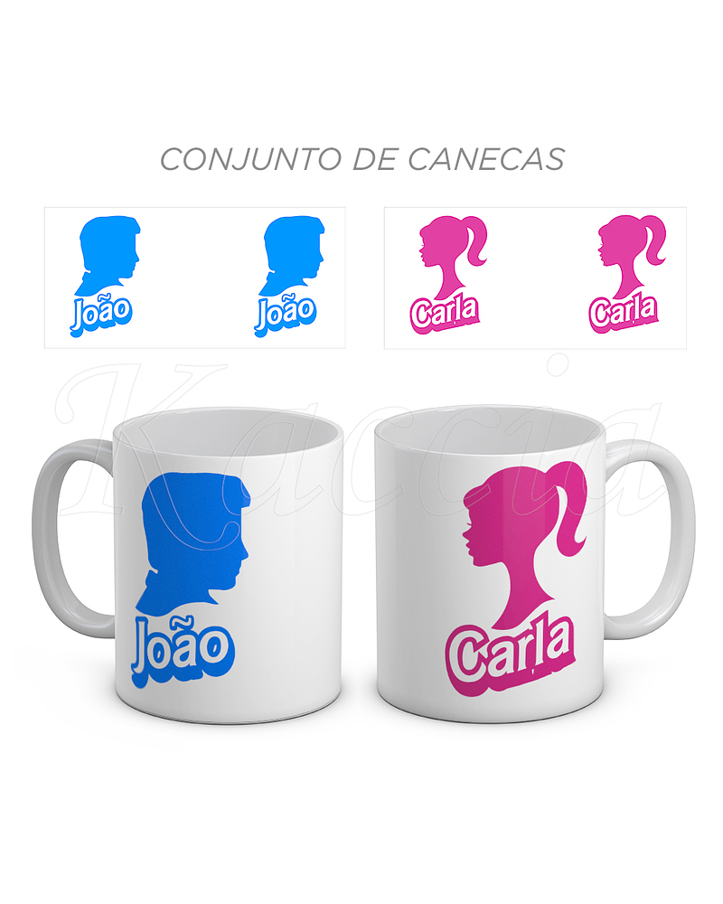 Conjunto de Canecas Personalizáveis Barbie & Ken