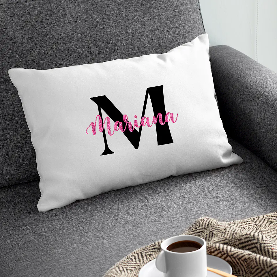 Fronha Personalizada Inicial Nome Glitter Pink 1