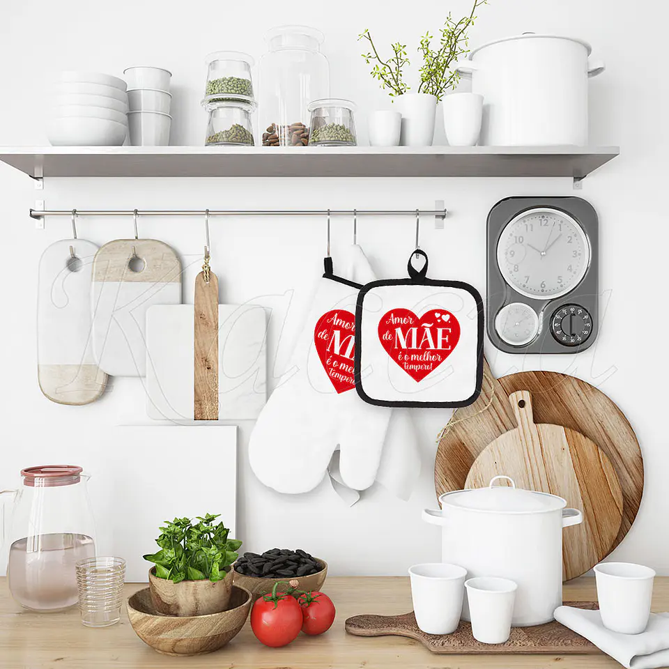 Conjunto Luva e Pega de Cozinha Personalizadas Amor Tempero 4