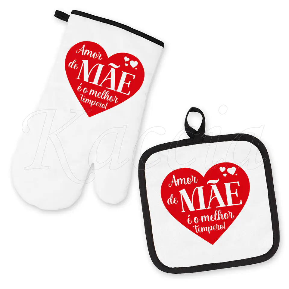Conjunto Luva e Pega de Cozinha Personalizadas Amor Tempero 1