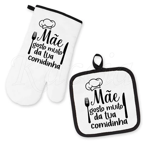Conjunto Luva e Pega de Cozinha Personalizadas Gosto da tua Comidinha