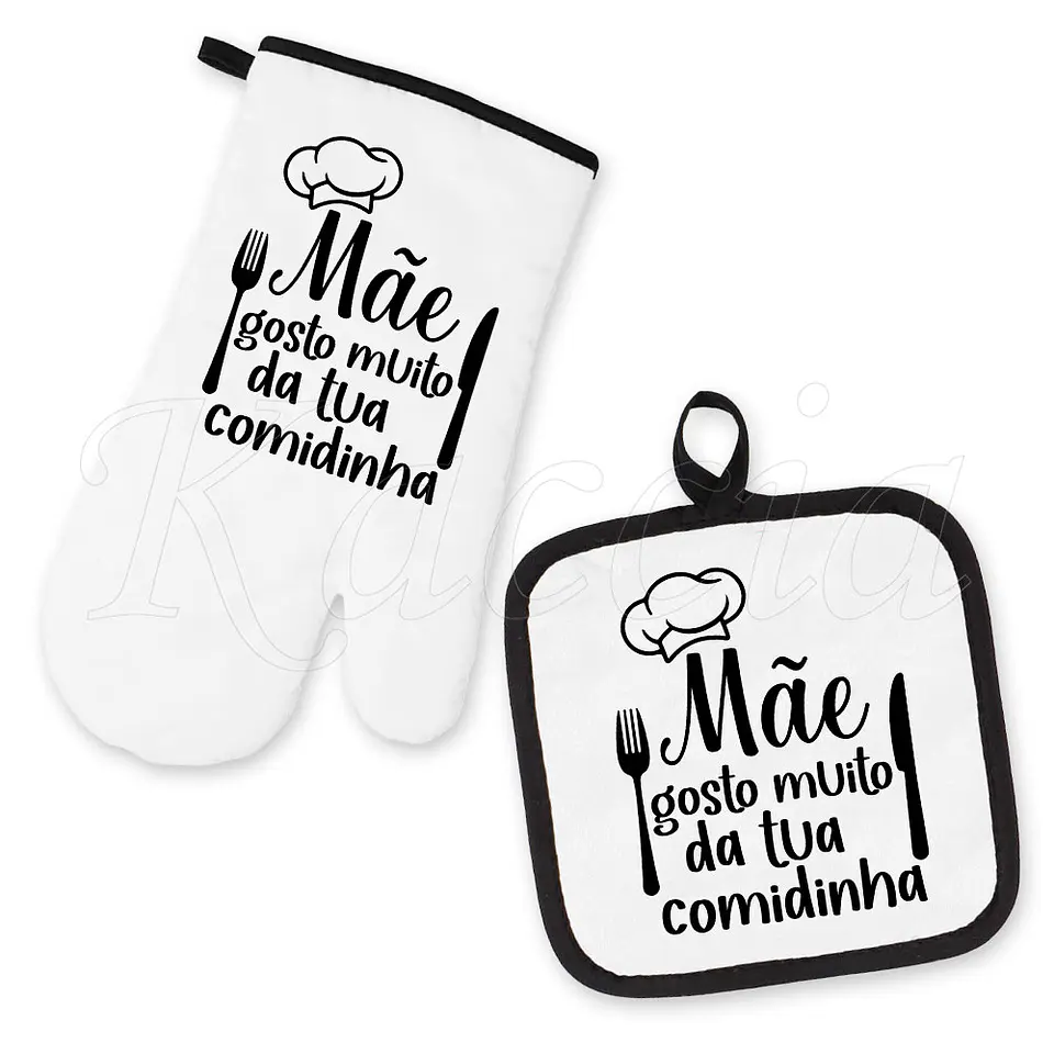 Conjunto Luva e Pega de Cozinha Personalizadas Gosto da tua Comidinha 1