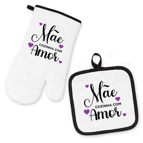 Conjunto Luva e Pega de Cozinha com Amor