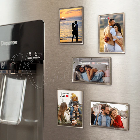 Conjunto de 5 Ímans Personalizados Acrílico com Foto e Frase