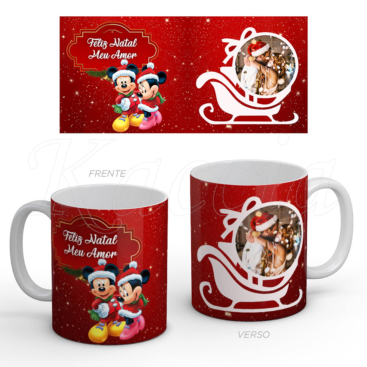 Caneca Personalizada Natal Mickey Minnie com Foto 1