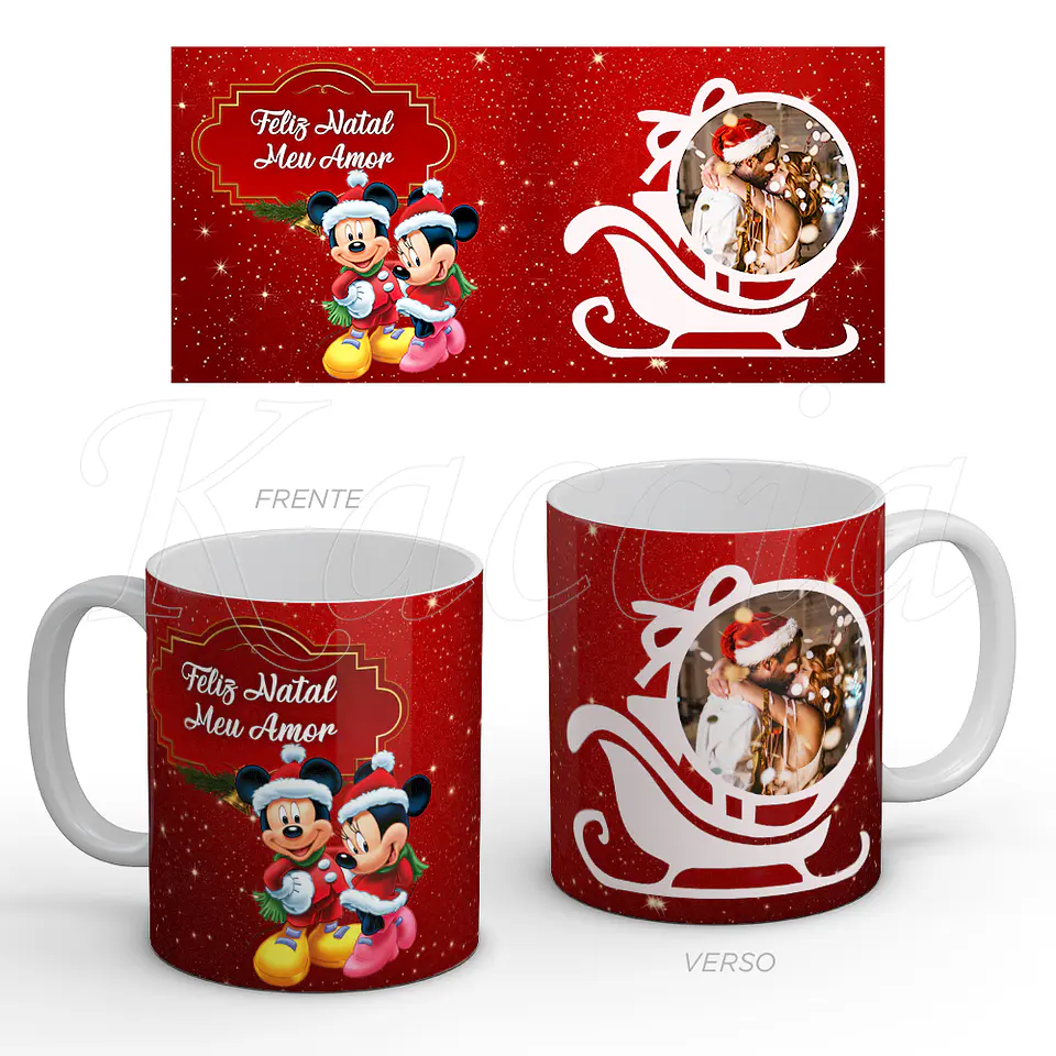 Caneca Personalizada Natal Mickey Minnie com Foto 1