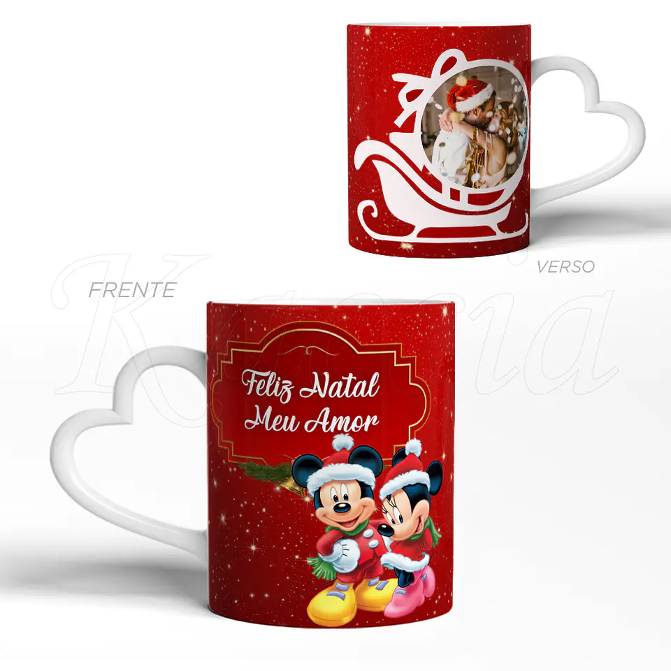 Caneca Personalizada Natal Mickey Minnie com Foto 3