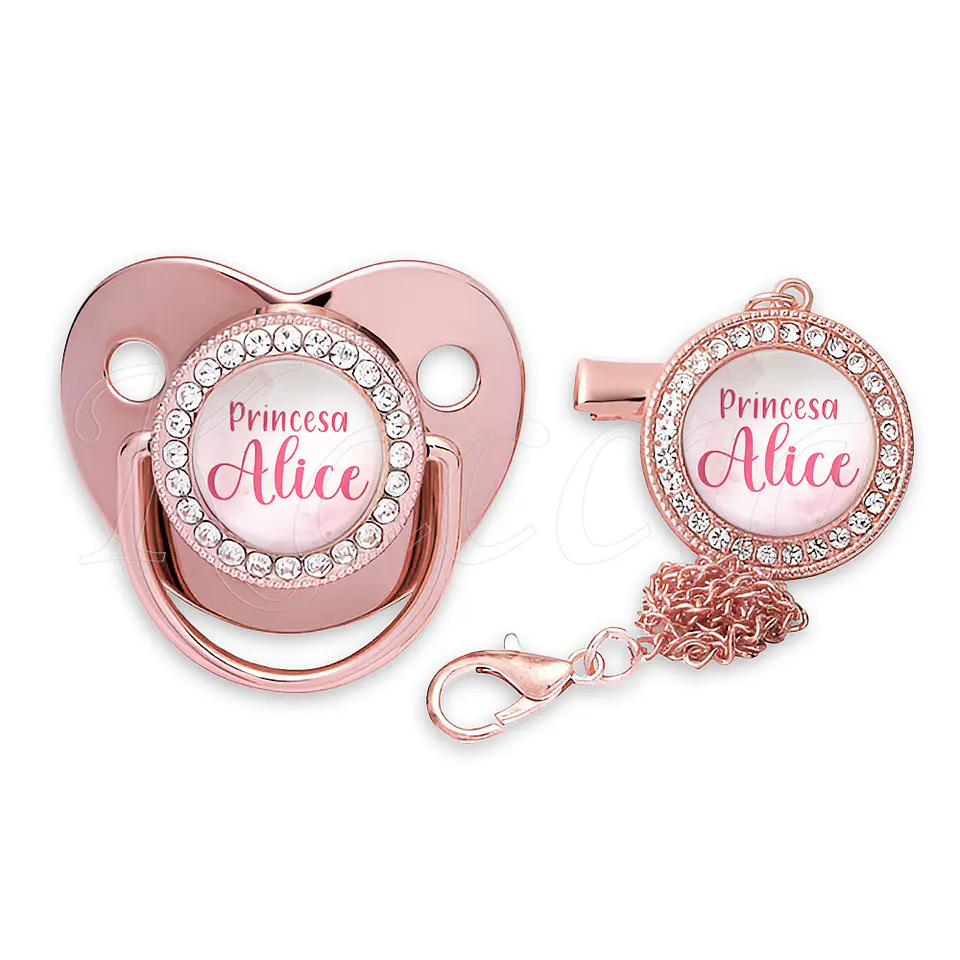 Chupeta Personalizada com Prendedor Strass Princesa com Nome 4