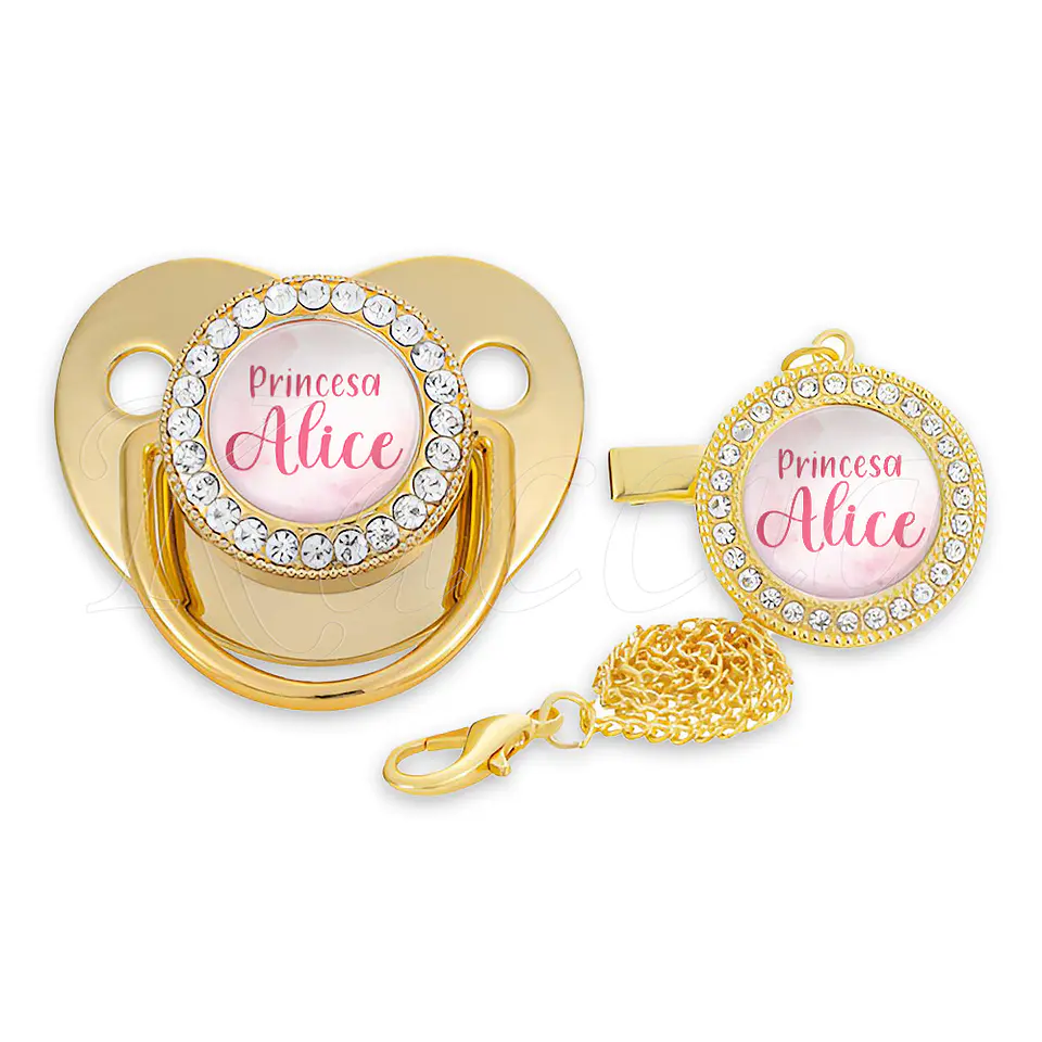 Chupeta Personalizada com Prendedor Strass Princesa com Nome 2