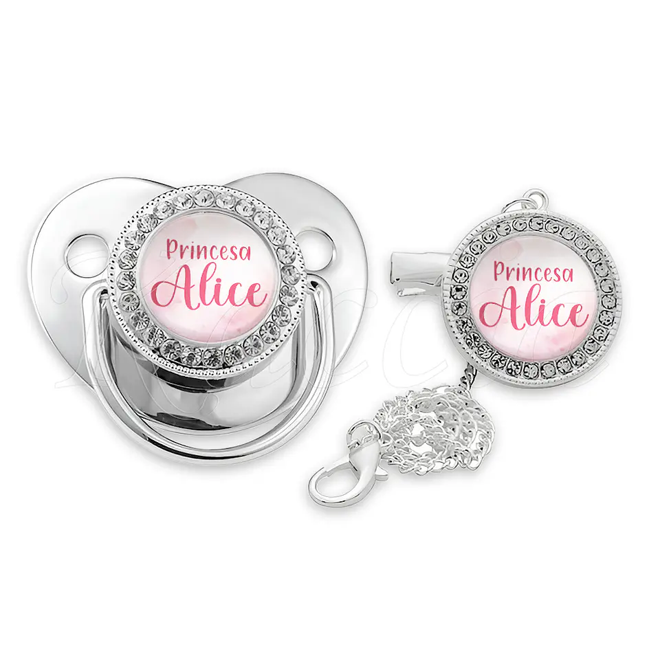 Chupeta Personalizada com Prendedor Strass Princesa com Nome 3