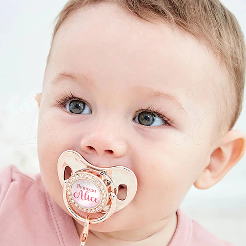 Chupeta Personalizada com Prendedor Strass Princesa com Nome