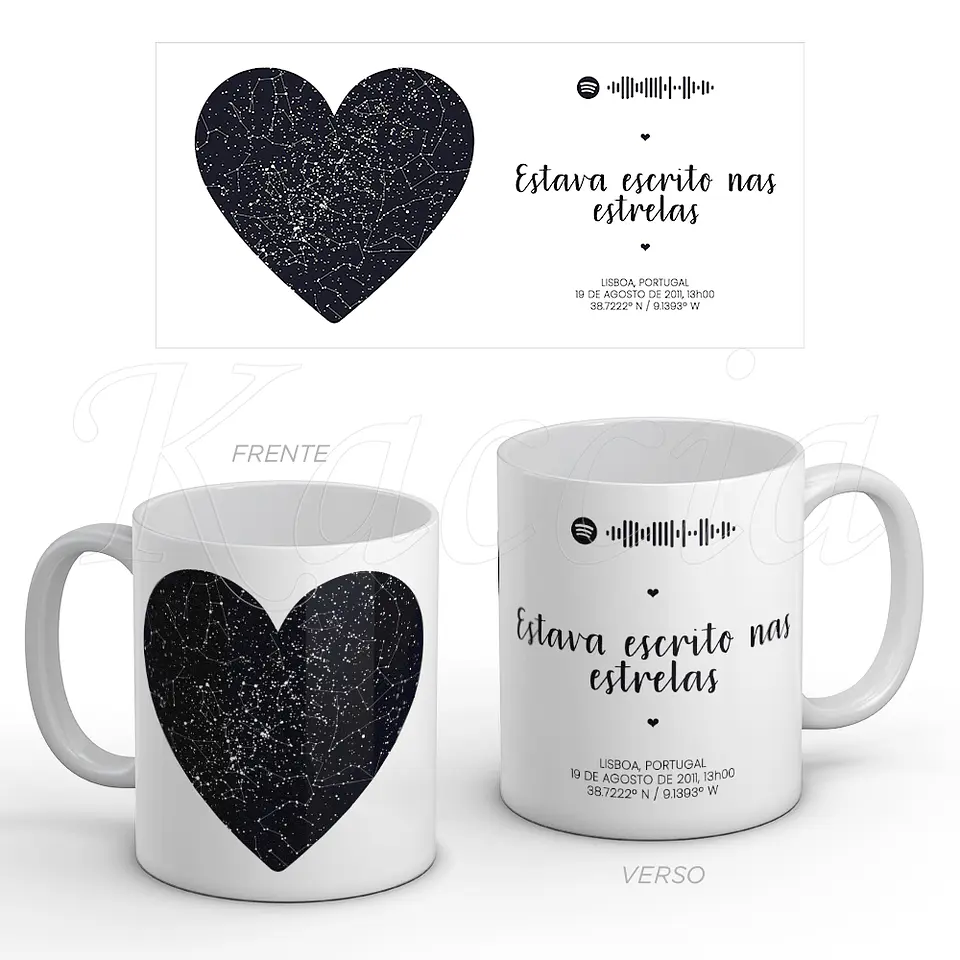 Caneca Personalizada Mapa das Estrelas Spotify Coração 1