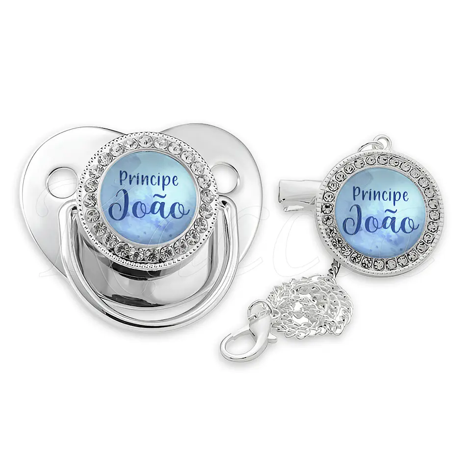 Chupeta Personalizada com Prendedor Strass Príncipe com Nome 3