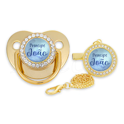 Chupeta Personalizada com Prendedor Strass Príncipe com Nome