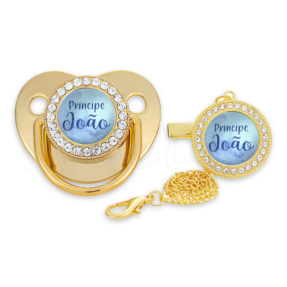 Chupeta Personalizada com Prendedor Strass Príncipe com Nome 2