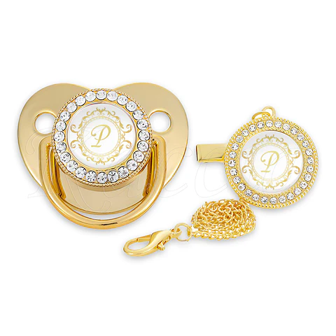 Chupeta Personalizada com Prendedor Strass Letra Inicial